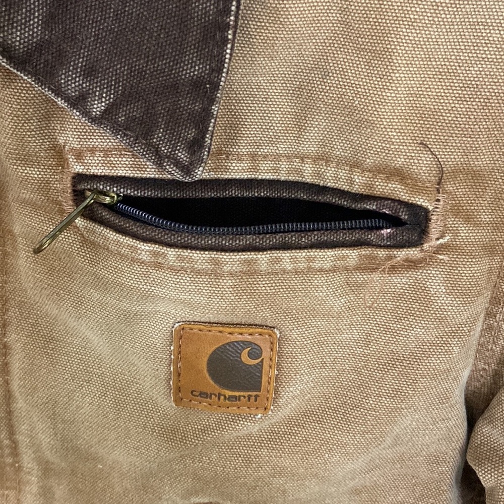 Boy's Vintage Carhartt Brown Canvas Zip Up Fleece Lined Jacket size Medium 8 - Picture 3 of 15